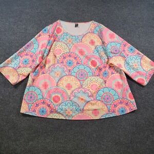 Emery Rose Womens Multicolor  4XL Mandala Print 3/4 Sleeve Stretch Blouse